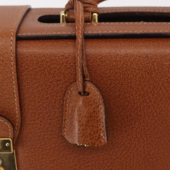 GUCCI Business Bag Leather Brown Gold Auth 207834