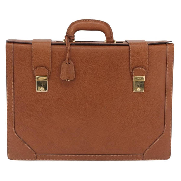 GUCCI Business Bag Leather Brown Gold Auth 207834