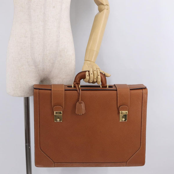 GUCCI Business Bag Leather Brown Gold Auth 207834