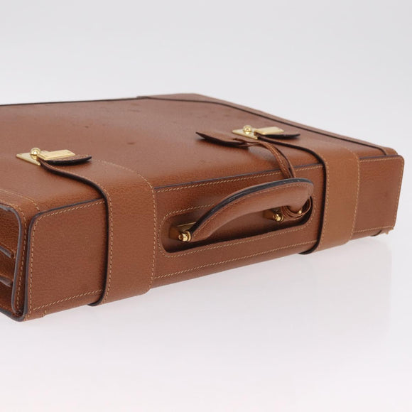 GUCCI Business Bag Leather Brown Gold Auth 207834