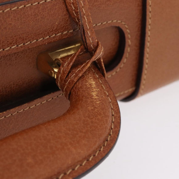 GUCCI Business Bag Leather Brown Gold Auth 207834