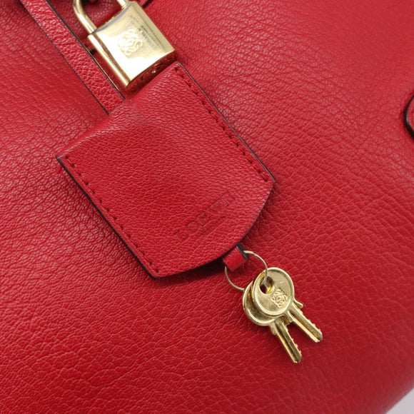 LOEWE Amazona 36 Hand Bag Leather Red Gold Auth 207843