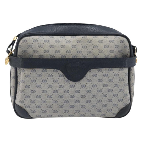 GUCCI Micro GG Supreme Shoulder Bag PVC Navy Gold 007 084 0423 Auth 207844