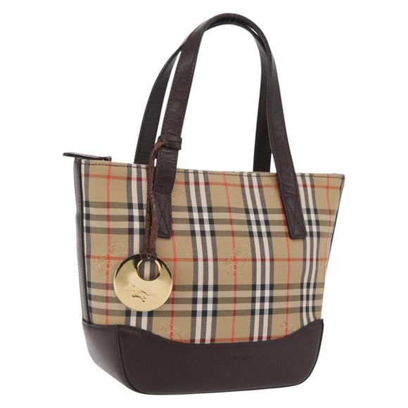 BURBERRY Nova Check Hand Bag Canvas Beige Gold Auth 207846A