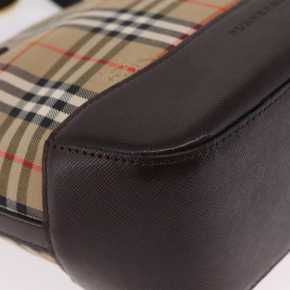 BURBERRY Nova Check Hand Bag Canvas Beige Gold Auth 207846A