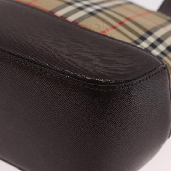 BURBERRY Nova Check Hand Bag Canvas Beige Gold Auth 207846A