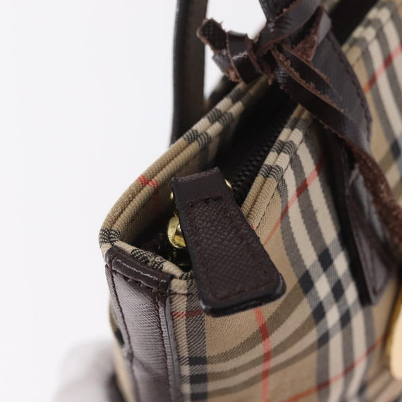 BURBERRY Nova Check Hand Bag Canvas Beige Gold Auth 207846A