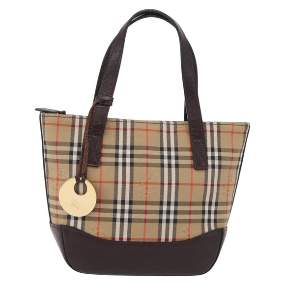 BURBERRY Nova Check Hand Bag Canvas Beige Gold Auth 207846A