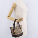 BURBERRY Nova Check Hand Bag Canvas Beige Gold Auth 207846A-22
