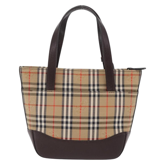 BURBERRY Nova Check Hand Bag Canvas Beige Gold Auth 207846A
