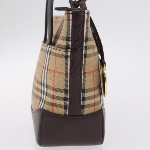 BURBERRY Nova Check Hand Bag Canvas Beige Gold Auth 207846A
