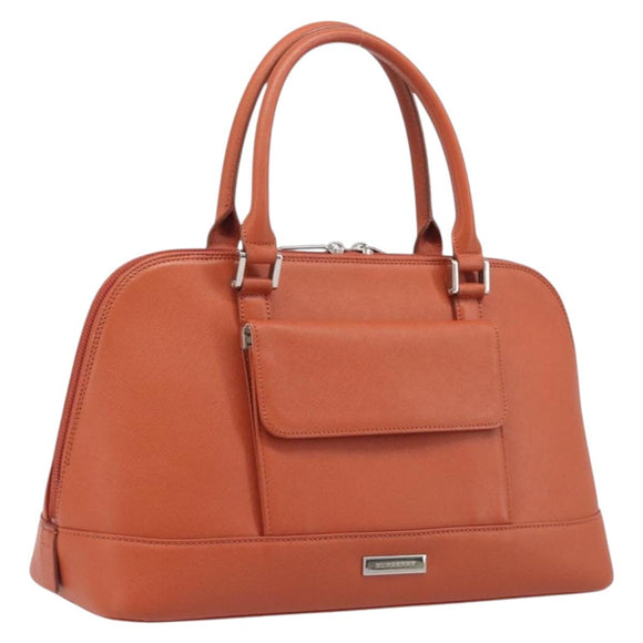 BURBERRY Hand Bag Leather Orange Silver Auth 207847A