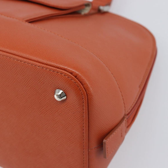 BURBERRY Hand Bag Leather Orange Silver Auth 207847A