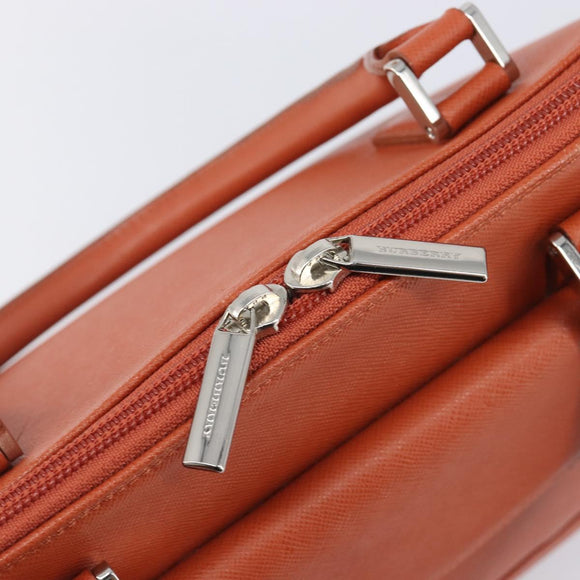 BURBERRY Hand Bag Leather Orange Silver Auth 207847A