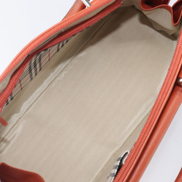 BURBERRY Hand Bag Leather Orange Silver Auth 207847A
