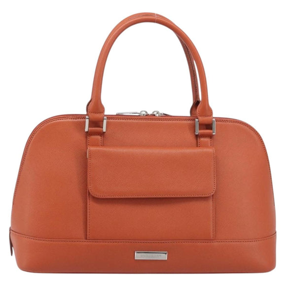 BURBERRY Hand Bag Leather Orange Silver Auth 207847A