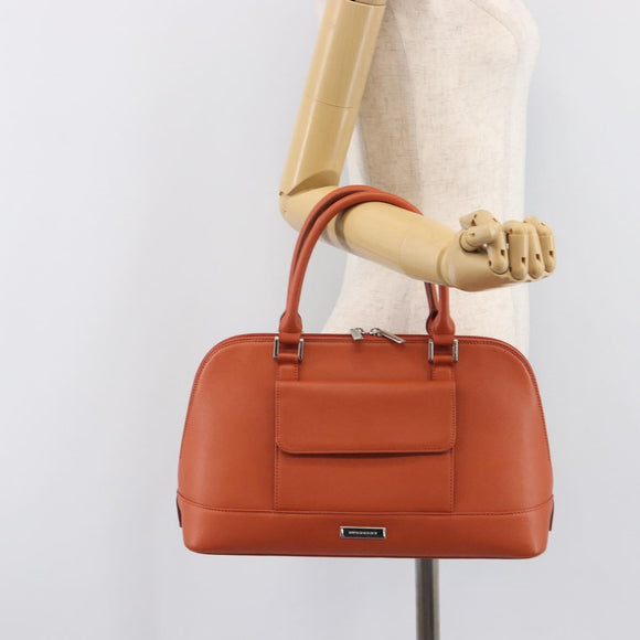 BURBERRY Hand Bag Leather Orange Silver Auth 207847A