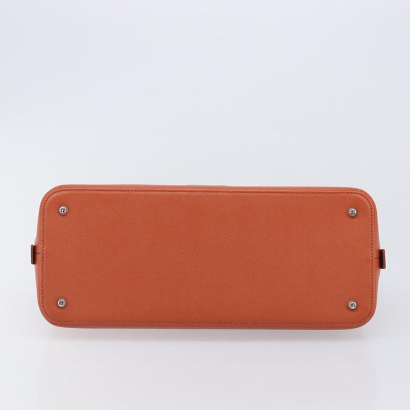 BURBERRY Hand Bag Leather Orange Silver Auth 207847A