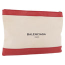 Balenciaga Navy Clip M Clutch Bag Canvas Beige Silver 373834 Auth 207852A-1