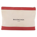 Balenciaga Navy Clip M Clutch Bag Canvas Beige Silver 373834 Auth 207852A-13