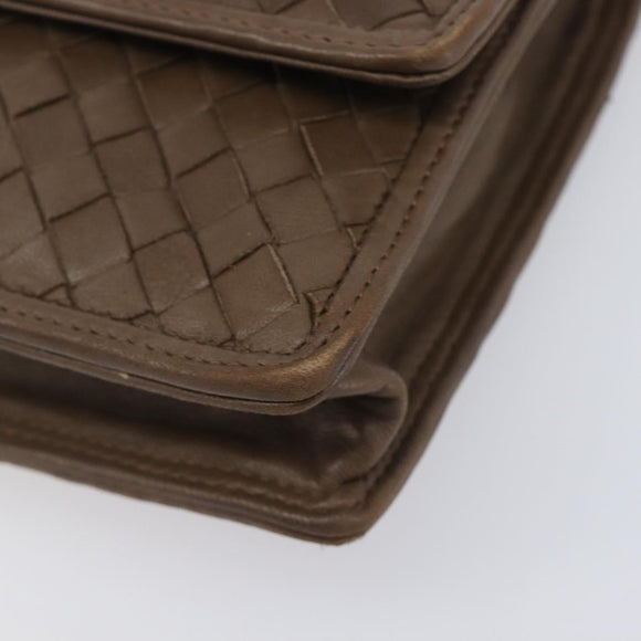 Bottega Veneta INTRECCIATO Shoulder Bag Leather Brown Gold Auth 207854A