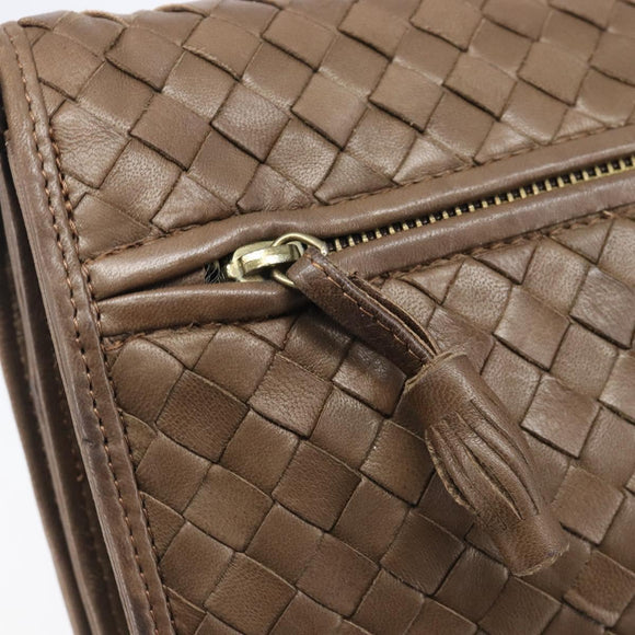 Bottega Veneta INTRECCIATO Shoulder Bag Leather Brown Gold Auth 207854A