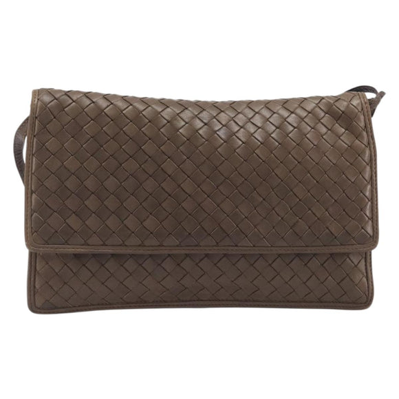 Bottega Veneta INTRECCIATO Shoulder Bag Leather Brown Gold Auth 207854A