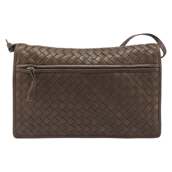 Bottega Veneta INTRECCIATO Shoulder Bag Leather Brown Gold Auth 207854A
