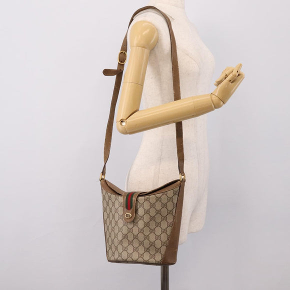 GUCCI GG Supreme Web Sherry Line Bag PVC Beige Gold 904 02 081 Auth 207855