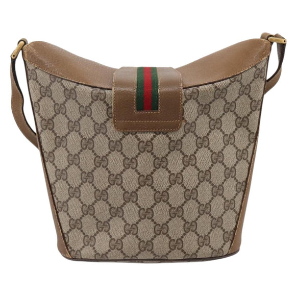 GUCCI GG Supreme Web Sherry Line Bag PVC Beige Gold 904 02 081 Auth 207855