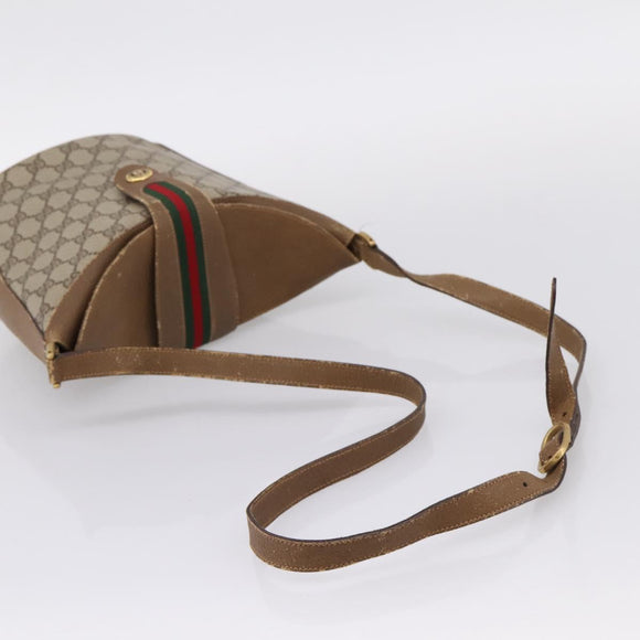 GUCCI GG Supreme Web Sherry Line Bag PVC Beige Gold 904 02 081 Auth 207855