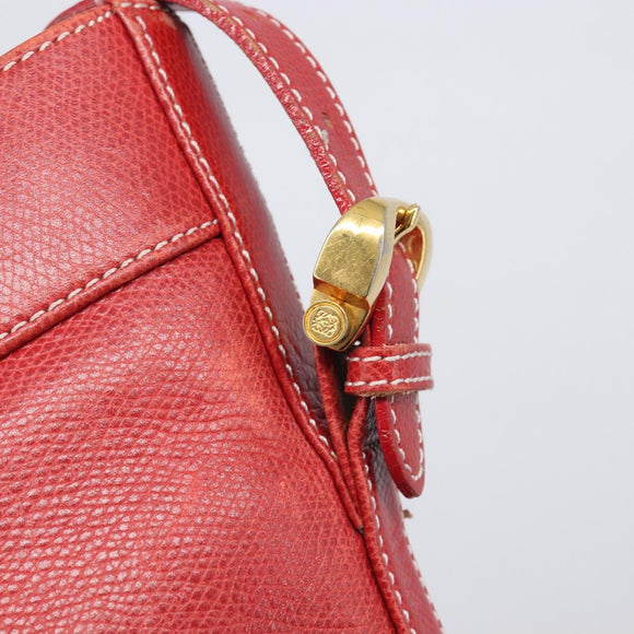 LOEWE Shoulder Bag Leather Red Gold Auth 207857