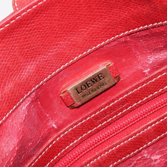 LOEWE Shoulder Bag Leather Red Gold Auth 207857