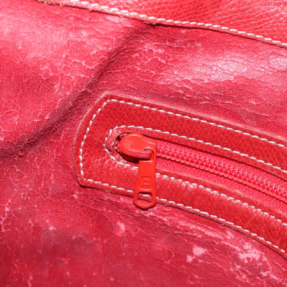 LOEWE Shoulder Bag Leather Red Gold Auth 207857