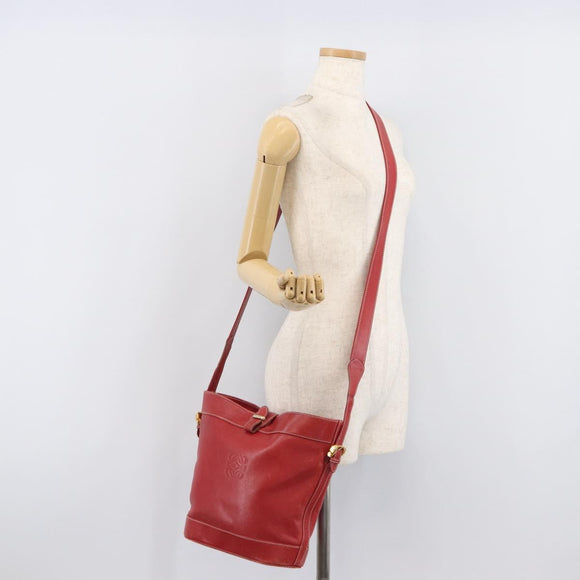 LOEWE Shoulder Bag Leather Red Gold Auth 207857