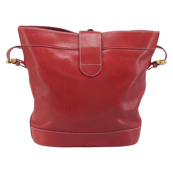 LOEWE Shoulder Bag Leather Red Gold Auth 207857