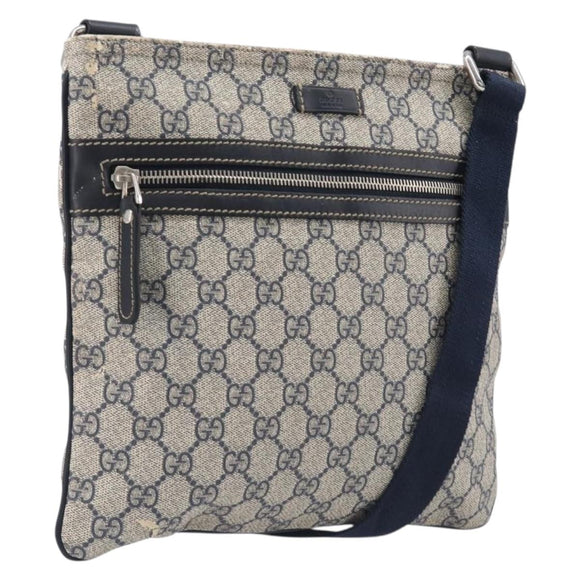 GUCCI GG Supreme Shoulder Bag PVC Navy Silver 295257 Auth 207858