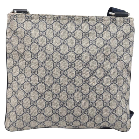 GUCCI GG Supreme Shoulder Bag PVC Navy Silver 295257 Auth 207858