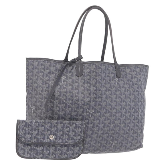 Goyard Herringbone Saint Louis PM Tote Bag PVC Gray Silver Auth 207860V