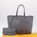 Goyard Herringbone Saint Louis PM Tote Bag PVC Gray Silver Auth 207860V-24