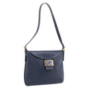 FENDI Mamma Baguette Shoulder Bag Leather Navy Gold Auth 207863SAV-1