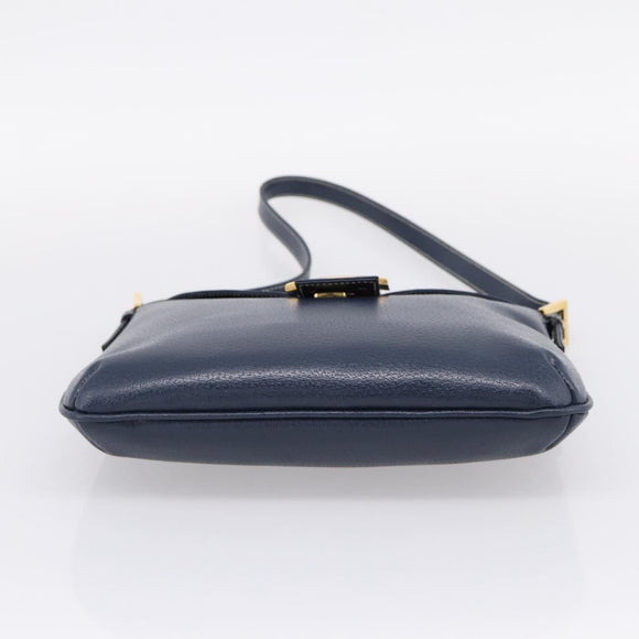 FENDI Mamma Baguette Shoulder Bag Leather Navy Gold Auth 207863SAV