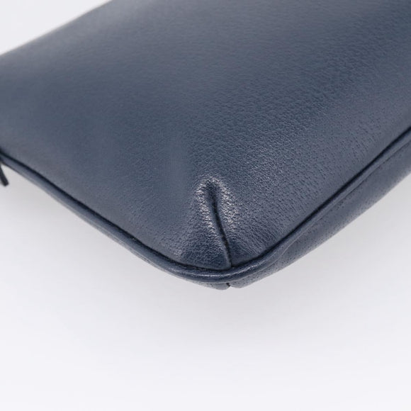 FENDI Mamma Baguette Shoulder Bag Leather Navy Gold Auth 207863SAV