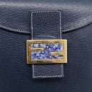 FENDI Mamma Baguette Shoulder Bag Leather Navy Gold Auth 207863SAV-20