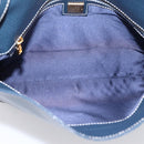 FENDI Mamma Baguette Shoulder Bag Leather Navy Gold Auth 207863SAV-11
