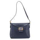 FENDI Mamma Baguette Shoulder Bag Leather Navy Gold Auth 207863SAV-13