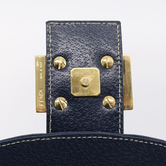 FENDI Mamma Baguette Shoulder Bag Leather Navy Gold Auth 207863SAV