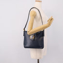 FENDI Mamma Baguette Shoulder Bag Leather Navy Gold Auth 207863SAV-26