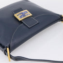 FENDI Mamma Baguette Shoulder Bag Leather Navy Gold Auth 207863SAV-6