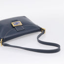 FENDI Mamma Baguette Shoulder Bag Leather Navy Gold Auth 207863SAV-7